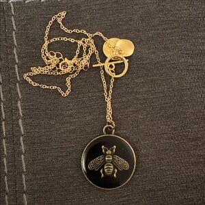 Upcycled Gucci stamped Gold and Black Bee Pendant Necklace